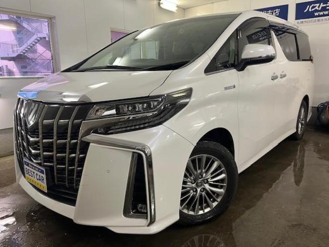 アルファードハイブリッドＳＲ　本州仕入　禁煙車　ＪＢＬサウンド　リアエンターテイメントシステム　プリクラッシュ　レーダークルーズ　純正１７インチＡＷ　社外１７ＡＷ＋スタッドレスタイヤ付　純正ナビ（フルセグ地デジ　ＤＶＤ再生　Ｂｌｕｅｔｏｏｔｈ）＋バックカメラ　全方位カメラ　純正リアフリップダウンモニター　デジタルインナーミラー　両側パワースライドドア　パワーバックドア　純正ブラックレザーシート　電動オットマン　ＬＥＤヘッドライト　ドライブレコーダー 4WD 2500 5Dr