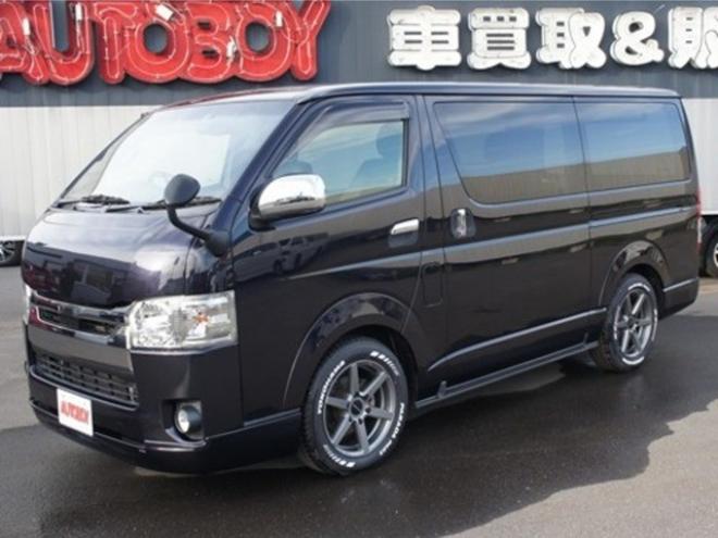 レジアスエース2.8 スーパーGL ダークプライムII ロングボディ ディーゼルターボ 4WD　415COBRA　S-6ボンネット&クリーンルック3Fリップ&ステージ2ルーフスポイラー&バッドラッカーSD-6　17インチAW　ヨコハマPARADA215/60R17　両側パワースライドドア　ETC　社外コンソールBOX 2800