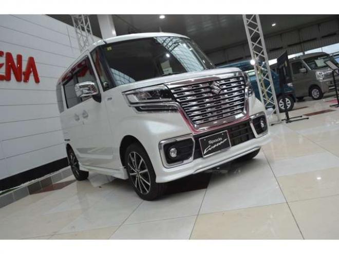 スペーシアカスタム ハイブリッド XSターボ 4WD　ワンオーナー車ハイブリッド4WDターボセーフティサポート搭載デュアルカメラブレーキサポート後退時ブレーキサポート両側オートスライドドア全方位モニター付8インチナビTVバックカメラアダプティブクルコンLED 660