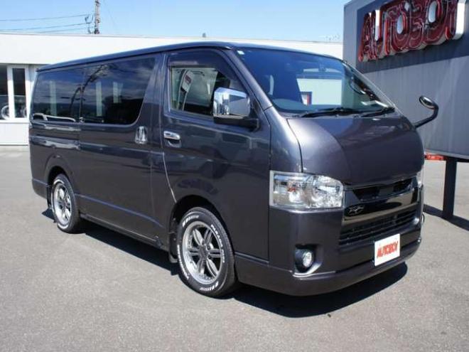 ハイエースバン2.8 スーパーGL ダークプライムII ロングボディ ディーゼルターボ 4WD　415COBRA　クリーンルック3 Fスポイラー&BY2Neoボンネット&ステージ2ルーフスポイラー&バッドラッカー17インチAW&フラットベッドキット　ヨコハマPARADA215/60R17　両側パワースライドドア　デジタルインナー 2800