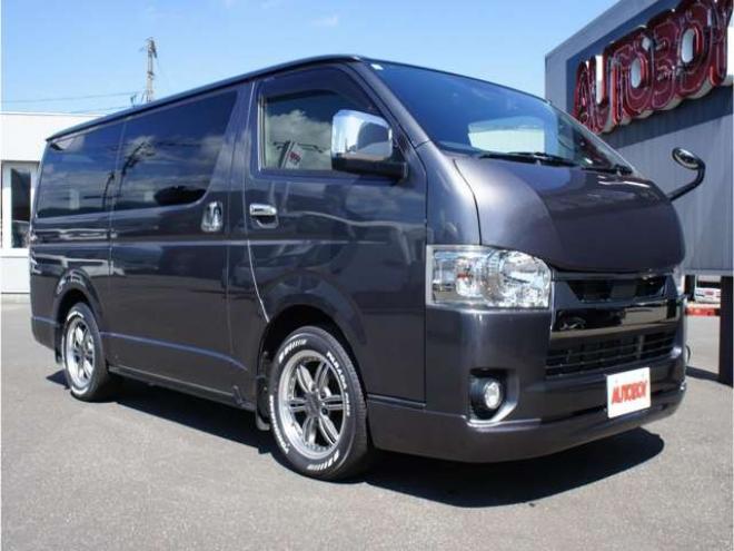 ハイエースバン2.8 スーパーGL ダークプライムII ロングボディ ディーゼルターボ 4WD　415COBRA　クリーンルック3 Fスポイラー&BY2Neoボンネット&ステージ2ルーフスポイラー&バッドラッカー17インチAW&フラットベッドキット　ヨコハマPARADA215/60R17　両側パワースライドドア　デジタルインナー 2800