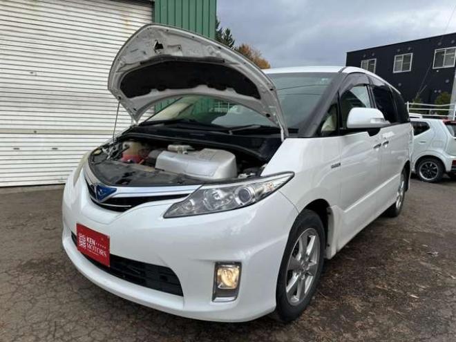 エスティマハイブリッド2.4 X 4WD　ETC　地デジ　クルーズコントロール　純正オーディオ　バックカメラ　両側スライドドア左側電動　3列シート　パワステ　パワーウィンドウ　純正アルミ　ABS　キーレスエントリー 2400