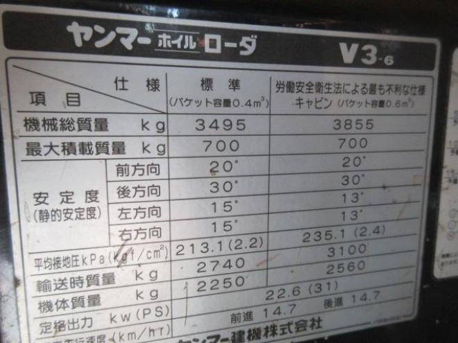 ホイールローダヤンマー　V3-6 4WD 2Dr