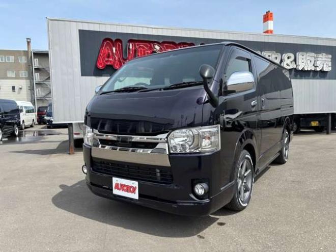 レジアスエース2.8 スーパーGL ダークプライムII ロングボディ ディーゼルターボ 4WD　415COBRA　S-6ボンネット&クリーンルック3Fリップ&ステージ2ルーフスポイラー&バッドラッカーSD-6　17インチAW　ヨコハマPARADA215/60R17　両側パワースライドドア　ETC　社外コンソールBOX 2800