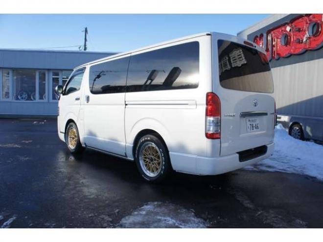 ハイエースバン2.8 スーパーGL ダークプライムII ロングボディ ディーゼルターボ 4WD　ワンオーナー　メモリーナビTV　バックカメラ　ワークエクストラップ17インチAW　ローダウン　415コブラフロントスポイラー　両側パワースライドドア　AC100V　トヨタセーフティセンス　寒冷地仕様 2800