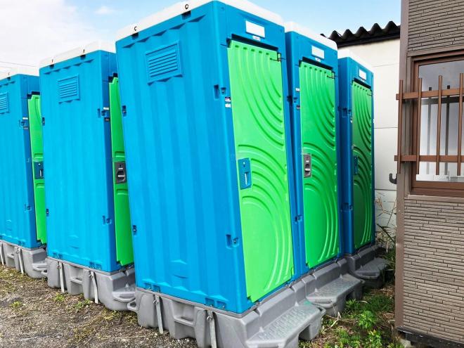 仮設トイレ中古　簡易水洗トイレ　シングル　仮設資材