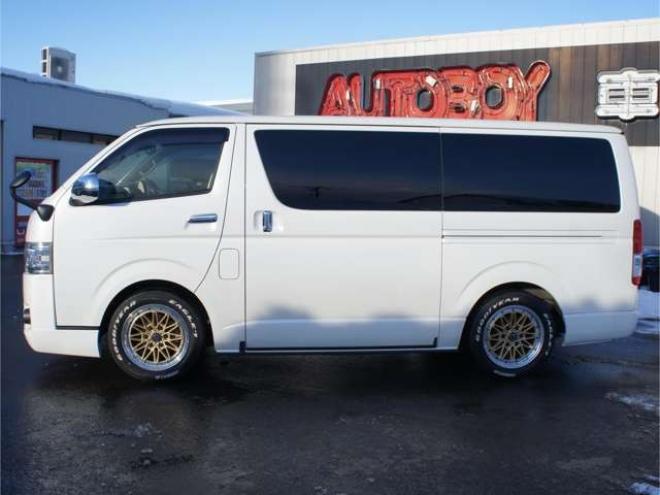ハイエースバン2.8 スーパーGL ダークプライムII ロングボディ ディーゼルターボ 4WD　ワンオーナー　メモリーナビTV　バックカメラ　ワークエクストラップ17インチAW　ローダウン　415コブラフロントスポイラー　両側パワースライドドア　AC100V　トヨタセーフティセンス　寒冷地仕様 2800