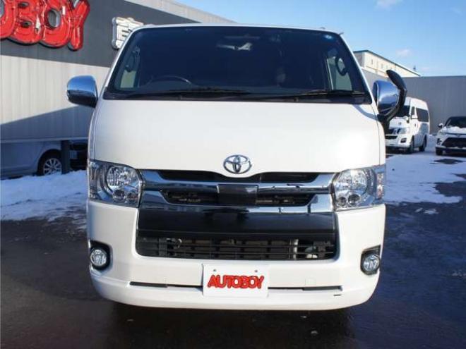 ハイエースバン2.8 スーパーGL ダークプライムII ロングボディ ディーゼルターボ 4WD　ワンオーナー　メモリーナビTV　バックカメラ　ワークエクストラップ17インチAW　ローダウン　415コブラフロントスポイラー　両側パワースライドドア　AC100V　トヨタセーフティセンス　寒冷地仕様 2800