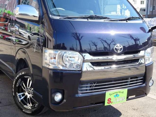 ハイエースバン3.0 スーパーGL ダークプライム ロングボディ ディーゼルターボ 4WD　本州車　4WD　3.0ディーゼルターボ　ダークプライム　新品タイミングベルト/ウォーターポンプ交換込　DELF&NASCARホワイトレタータイヤ　バックカメラ　本革巻黒木目ハンドル　メッキグリル　LEDヘッドライト ETC 3000