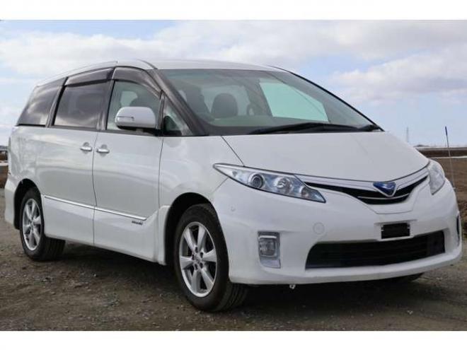 エスティマハイブリッド2.4 G レザーパッケージ 4WD　検2年　バックカメラ　パワーバックドア　左後オートステップ　ETC　自社　ローンカノウ 2400