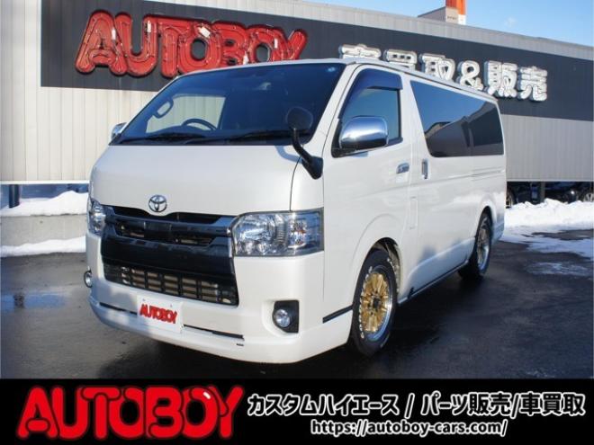 ハイエースバン2.8 スーパーGL ダークプライムII ロングボディ ディーゼルターボ 4WD　ワンオーナー　メモリーナビTV　バックカメラ　ワークエクストラップ17インチAW　ローダウン　415コブラフロントスポイラー　両側パワースライドドア　AC100V　トヨタセーフティセンス　寒冷地仕様 2800