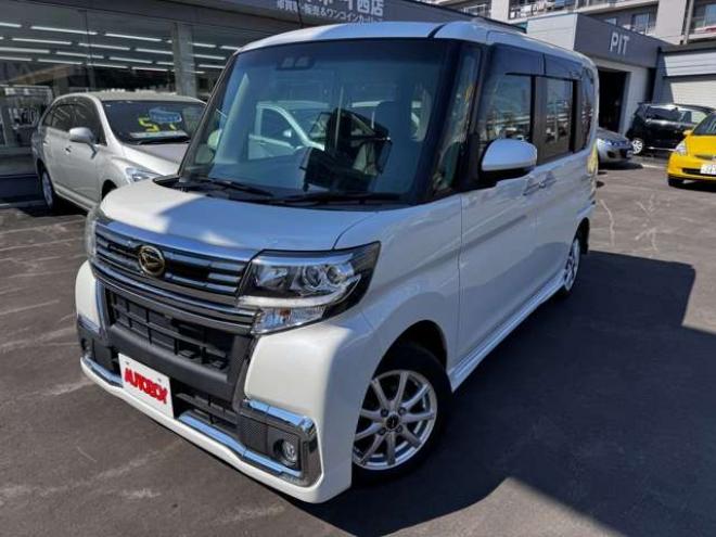 タントカスタム RS トップエディション SAIII 4WD　スマートキー・プッシュスタート・純正8incSDナビ・フルセグTV・BT・バックカメラ・片側シートヒーター・アイドリングストップ・横滑り防止・両側スライドドア・LEDヘッドライト・ETC・シートカバー 660