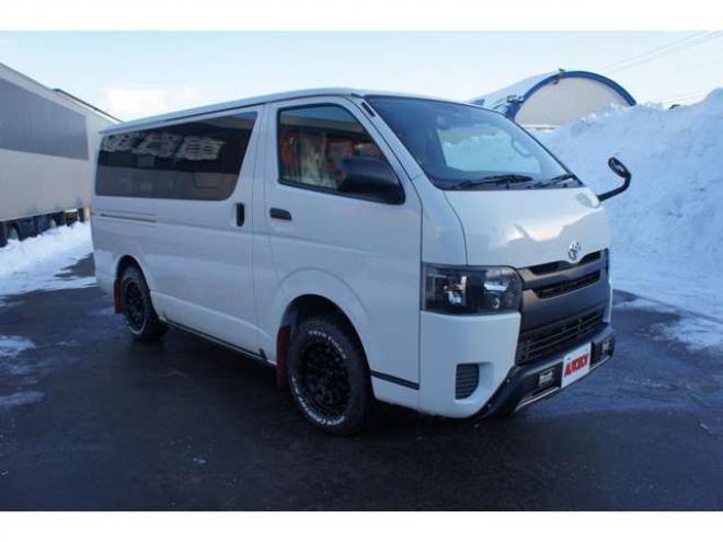 ハイエースバン2.8 DX ロング GLパッケージ ディーゼルターボ 4WD　Bカメラ　TRDフロントスポイラー　マッドフラップ　エセックス16インチアルミ　オープンカントリーRT　LEDヘッドライト　Wエアバッグ　AC100V　8人乗り構造変更済　寒冷地仕様　リアヒーター&エアコン 2800