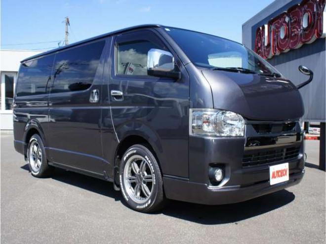 ハイエースバン2.8 スーパーGL ダークプライムII ロングボディ ディーゼルターボ 4WD　415COBRA　クリーンルック3 Fスポイラー&BY2Neoボンネット&ステージ2ルーフスポイラー&バッドラッカー17インチAW&フラットベッドキット　ヨコハマPARADA215/60R17　両側パワースライドドア　デジタルインナー 2800