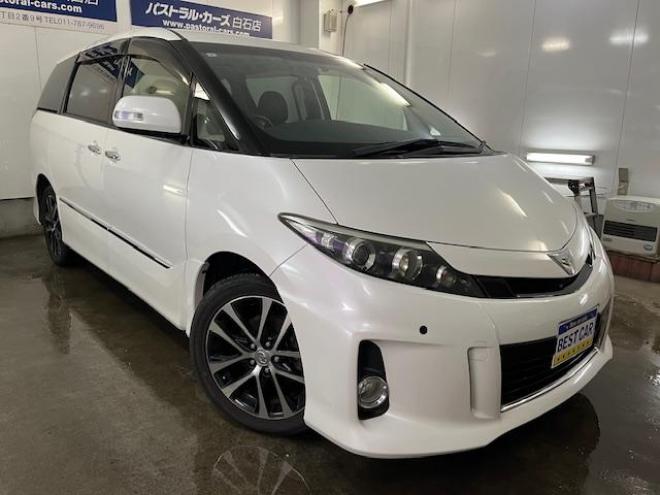 エスティマアエラス　プレミアムエディション　本州仕入　寒冷地仕様　禁煙車　パワーバックドア　両側パワースライドドア　純正ブラックハーフレザーシート　純正１８インチＡＷ　社外１８ＡＷ＋スタッドレスタイヤ付　前後コーナーセンサー　フロントガラス熱線 4WD 2400 5Dr
