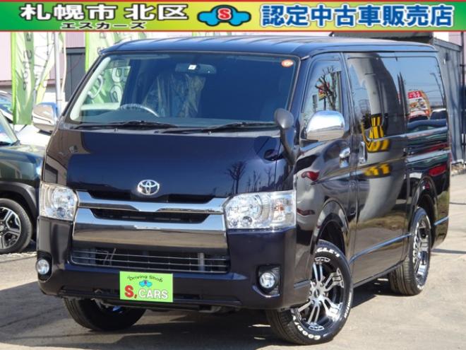 ハイエースバン3.0 スーパーGL ダークプライム ロングボディ ディーゼルターボ 4WD　本州車　4WD　3.0ディーゼルターボ　ダークプライム　新品タイミングベルト/ウォーターポンプ交換込　DELF&NASCARホワイトレタータイヤ　バックカメラ　本革巻黒木目ハンドル　メッキグリル　LEDヘッドライト ETC 3000