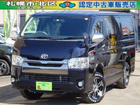 ハイエースバン　3.0 スーパーGL ダークプライム ロングボディ ディーゼルターボ 4WD　本州車　4WD　3.0ディーゼルターボ　ダークプライム　新品タイミングベルト/ウォーターポンプ交換込　DELF&NASCARホワイトレタータイヤ　バックカメラ　本革巻黒木目ハンドル　メッキグリル　LEDヘッドライト ETC 3000
