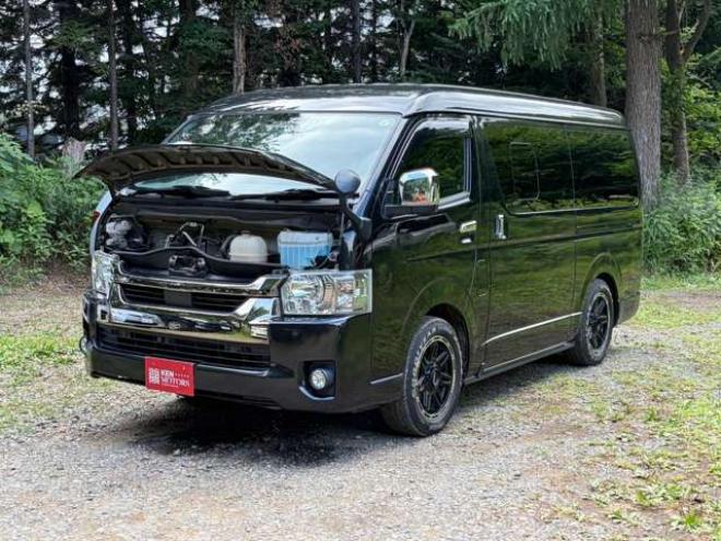 ハイエースバン2.7 スーパーGL ダークプライムII ワイド ミドルルーフ ロングボディ 4WD　ワンオーナー車社外テール　社外ナビ　後席モニターバックカメラ　ハーフレザーシート　ベットキット 2700
