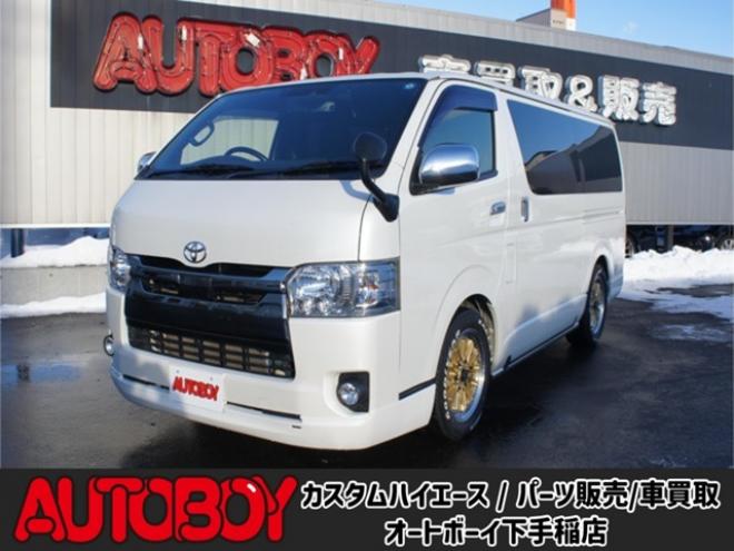 ハイエースバン2.8 スーパーGL ダークプライムII ロングボディ ディーゼルターボ 4WD　ワンオーナー　メモリーナビTV　バックカメラ　ワークエクストラップ17インチAW　ローダウン　415コブラフロントスポイラー　両側パワースライドドア　AC100V　トヨタセーフティセンス　寒冷地仕様 2800