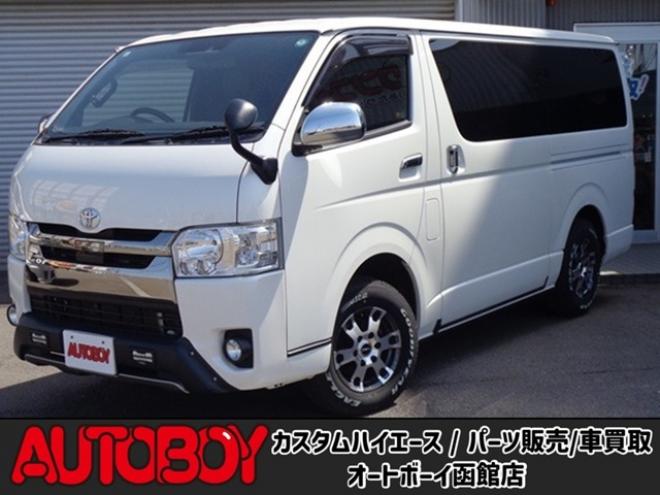 レジアスエース2.8 スーパーGL ダークプライムII ロングボディ ディーゼルターボ 4WD　ワンオーナー　TRDフロントスポイラー　TRD　TF7Aアルミホイール　両側パワースライドドア　リアヒーター　純正ナビ　フルセグ　Bluetooth　レーダーブレーキ　荷室ダウンライト　車線逸脱警報 2800