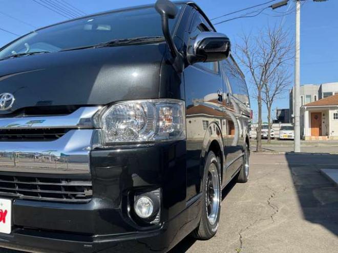 ハイエース2.7 GL ロング ミドルルーフ 4WD　社外メモリーナビTV　バックカメラ　ワークエクストラップ17インチアルミ　415コブラフロントスポイラー　パワースライドドア　LEDヘッドライト　Wエアバック　スマートキー　リアヒーター&クーラー 2700