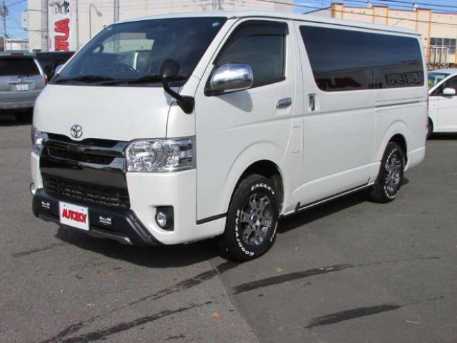 ハイエースバン2.8 スーパーGL ダークプライムII ロングボディ ディーゼルターボ 4WD　ワンオーナー　TRDフロントスポイラー　TRD　TF7Aアルミホイール　両側パワースライドドア　リアヒーター　純正ナビ　フルセグ　Bluetooth　レーダーブレーキ　荷室ダウンライト　車線逸脱警報 2800