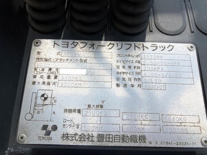 フォークリフトトヨタ　中古　8FD25